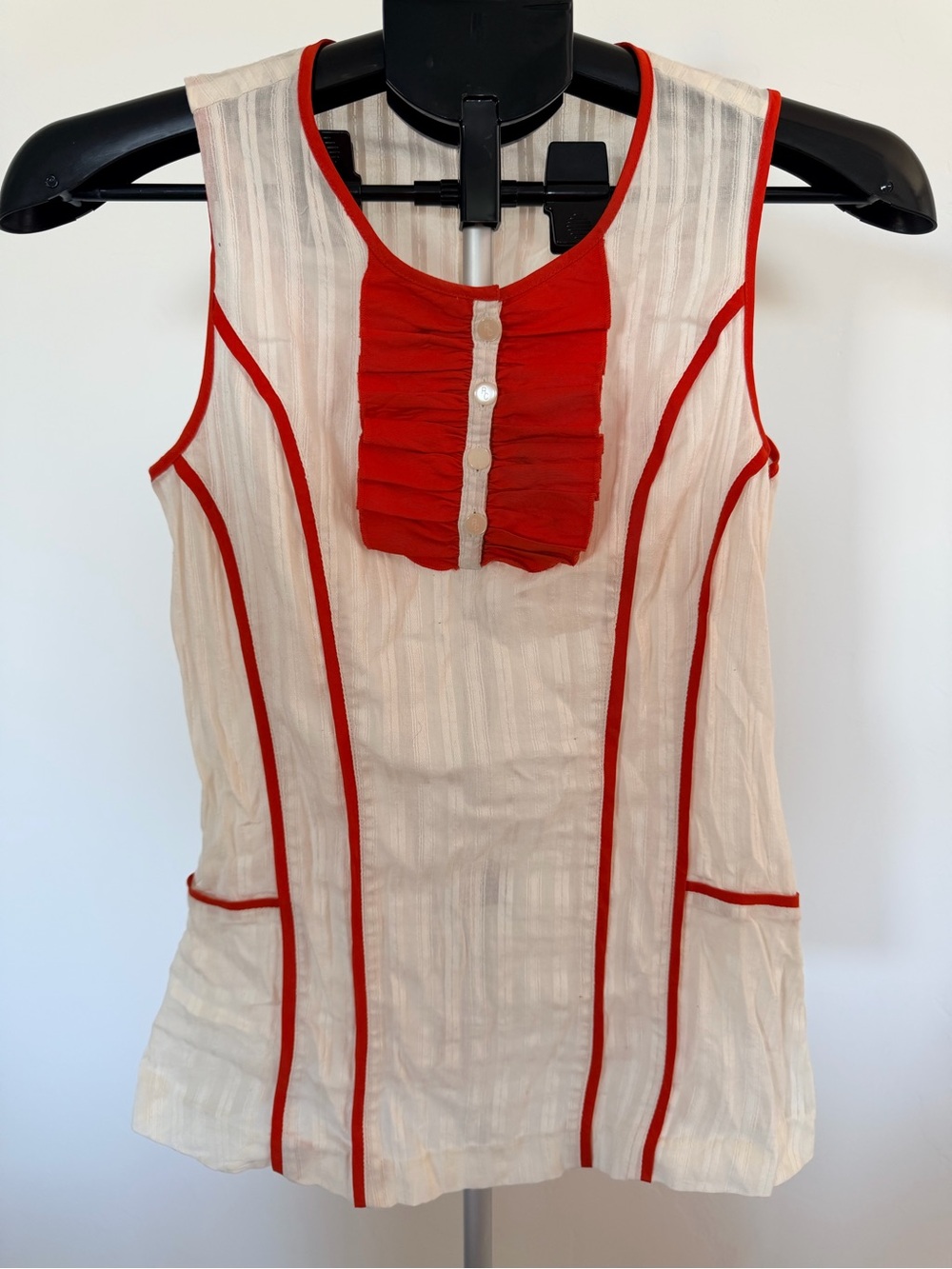 Richard Chai for Target Cream Sleeveless Blouse with Red Trim